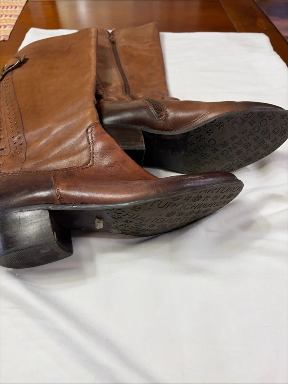 Arturo Chiang Brown Leather Over-the-Knee Zip Boots